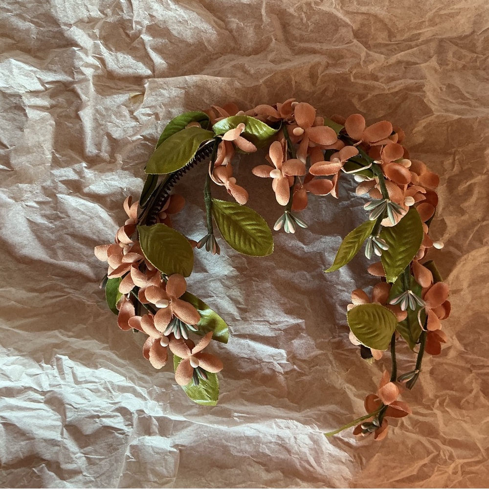 1950’s Floral Headband with Pink and Green Accents